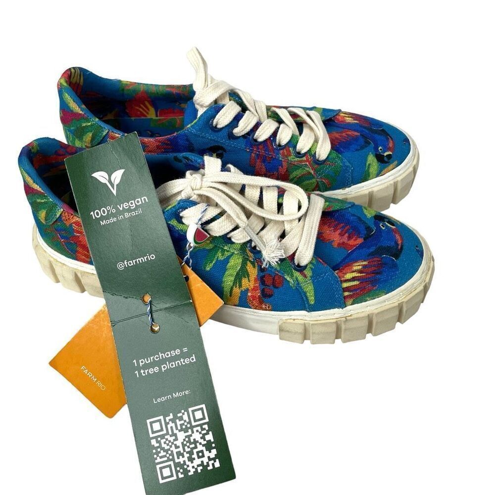 NEW FARM RIO Blue Macaw Flatform Sneakers Size 7.5 parrot tropical print - Picture 5 of 9